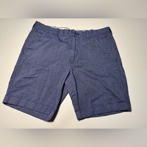 J.CREW Men's Cotton Shorts, Size 33, Flat Front, Heathered Blue, 100% Cotton